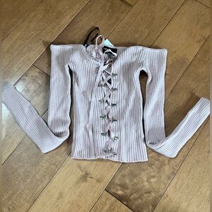 Pink lace up front long sleeve top